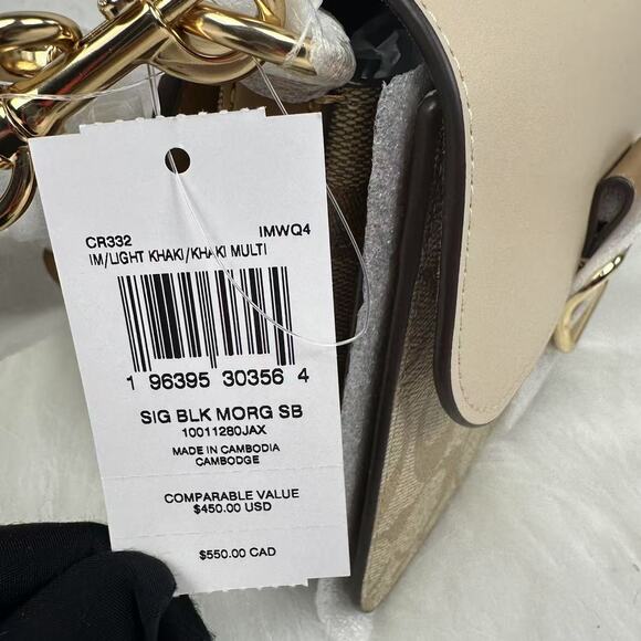 Coach Morgan Shoulder Crossbody Bag Blocked Signature Canvas In Khaki NWT CR332 - Picture 7 of 12